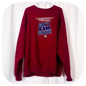 VTG 90s Big Dogs Burgundy Red Can’t Fix Stupid Rude Graphic Crewneck Sweater XL